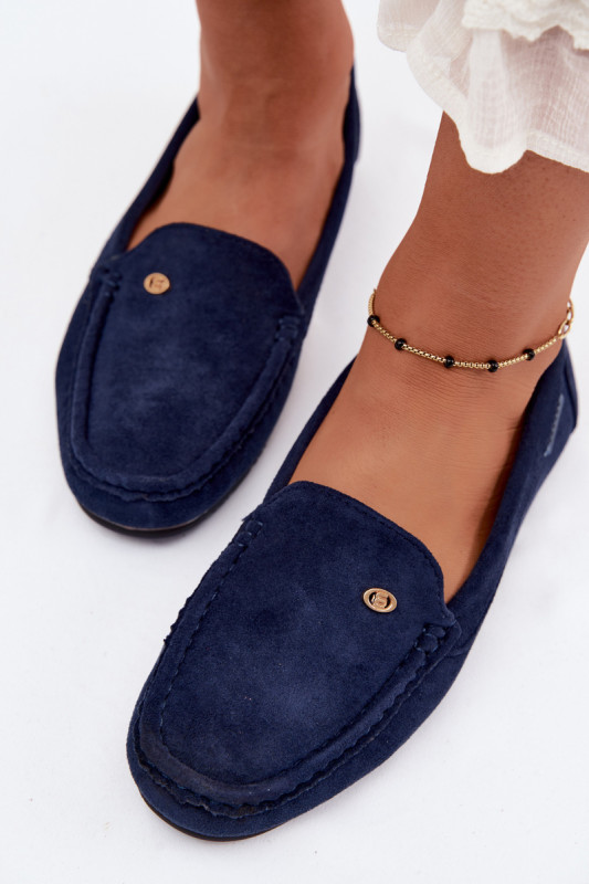 Mokasyny z eko zamszu, płaskie, granatowe
