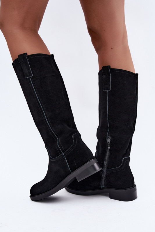 Kozaki z naturalnego zamszu z ociepleniem – czarne