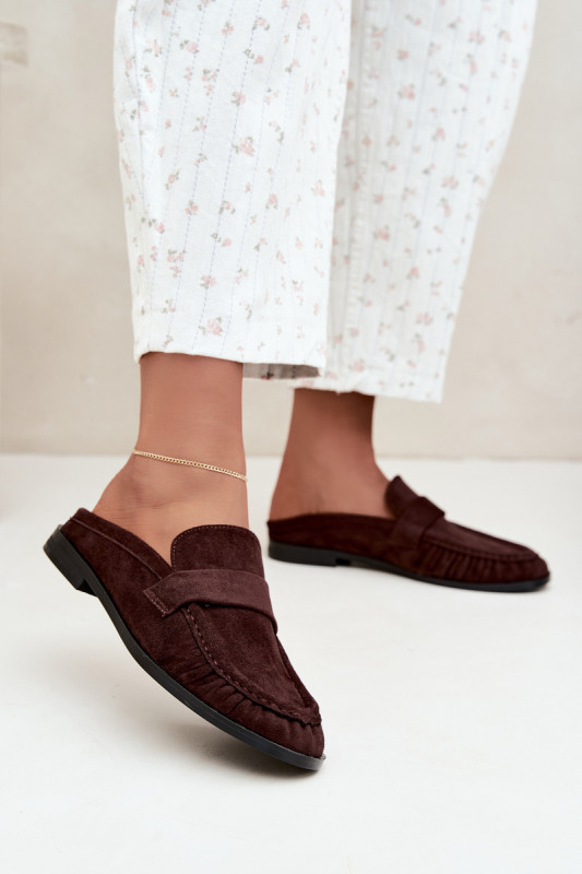 Mokasyny z odkrytą piętą z brązowego zamszu