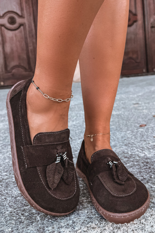 Mokasyny barefoot z naturalnego zamszu, brązowe
