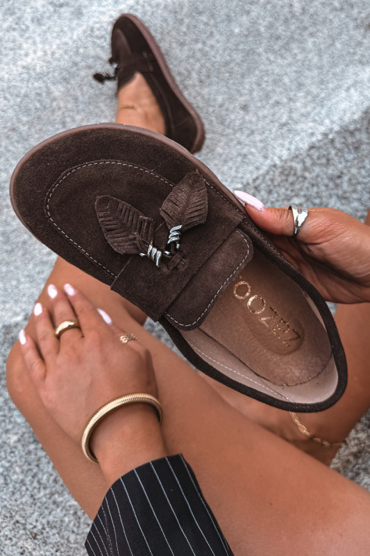 Mokasyny barefoot z naturalnego zamszu, brązowe