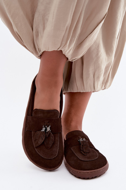 Mokasyny barefoot z naturalnego zamszu, brązowe