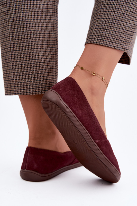 Baleriny barefoot z naturalnego zamszu bordowe