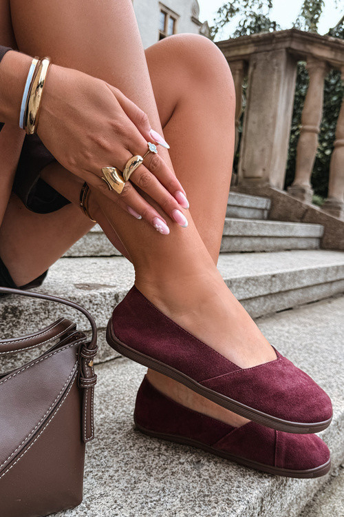 Baleriny barefoot z naturalnego zamszu bordowe