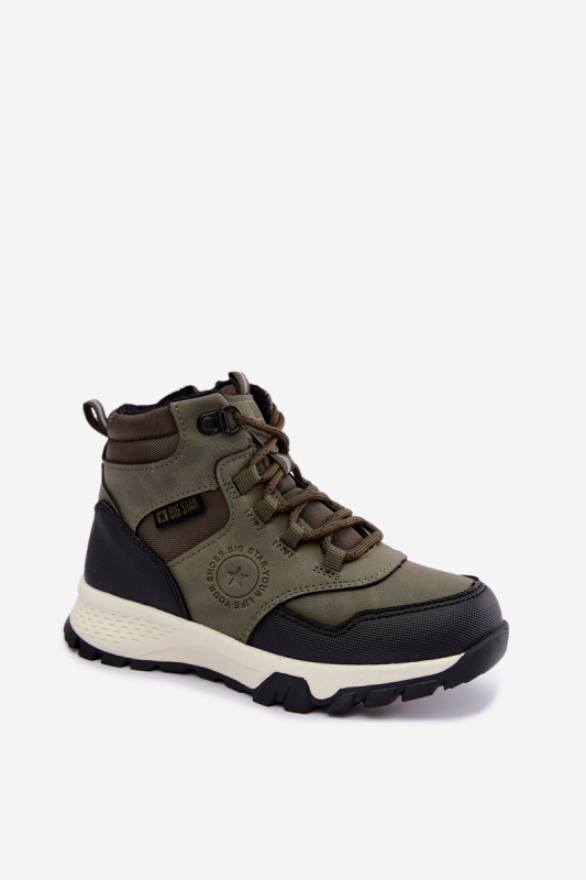 Zielone dziecięce trapery ocieplane z eko skóry na zamek