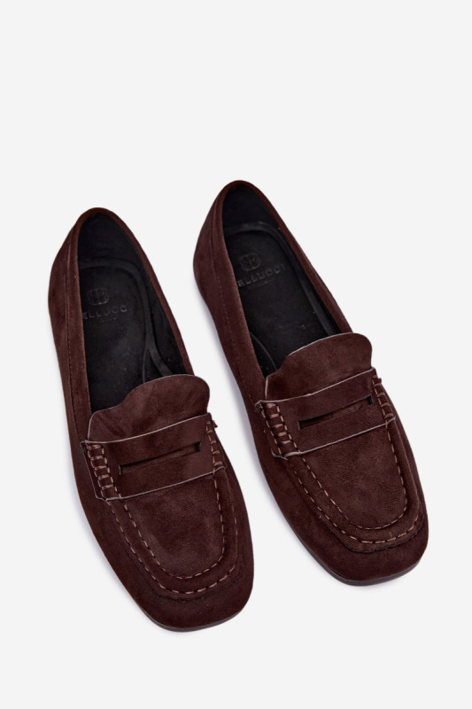 Płaskie mokasyny z brązowego eko zamszu