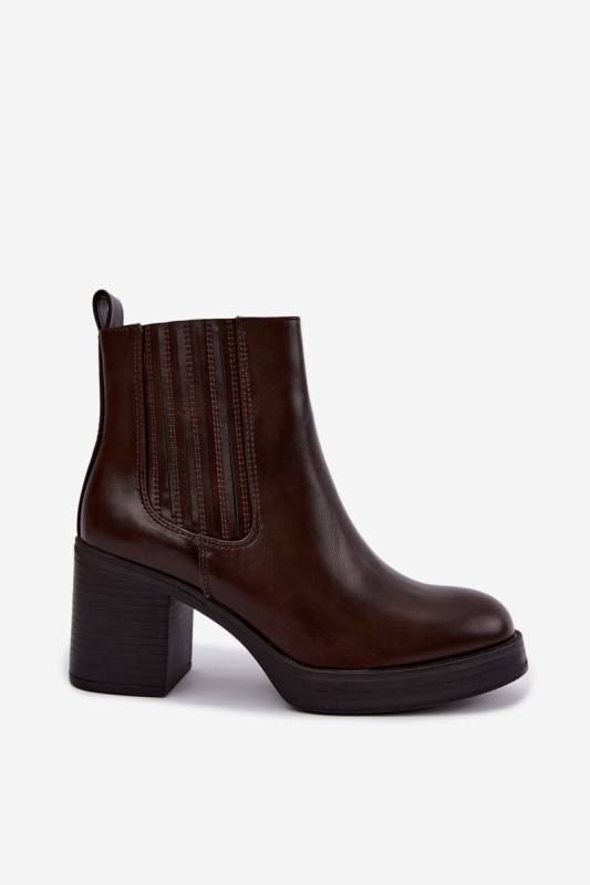Ocieplane botki na słupku, brązowe
