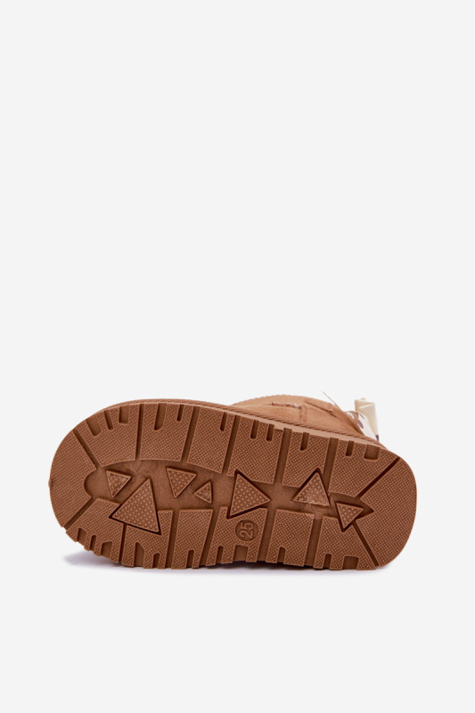 Brązowe śniegowce z kokardą z ekoskóry zamszowej