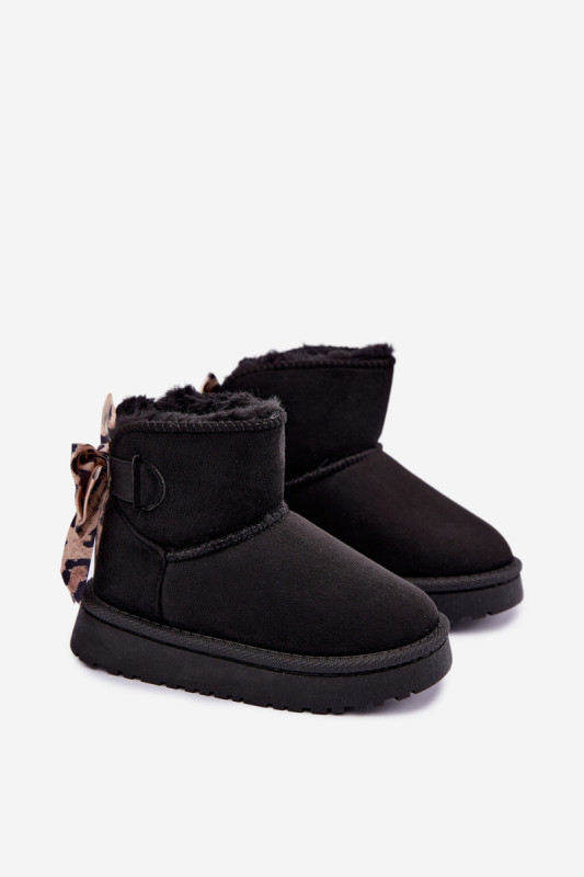 Czarne śniegowce z kokardą z ekozamszu