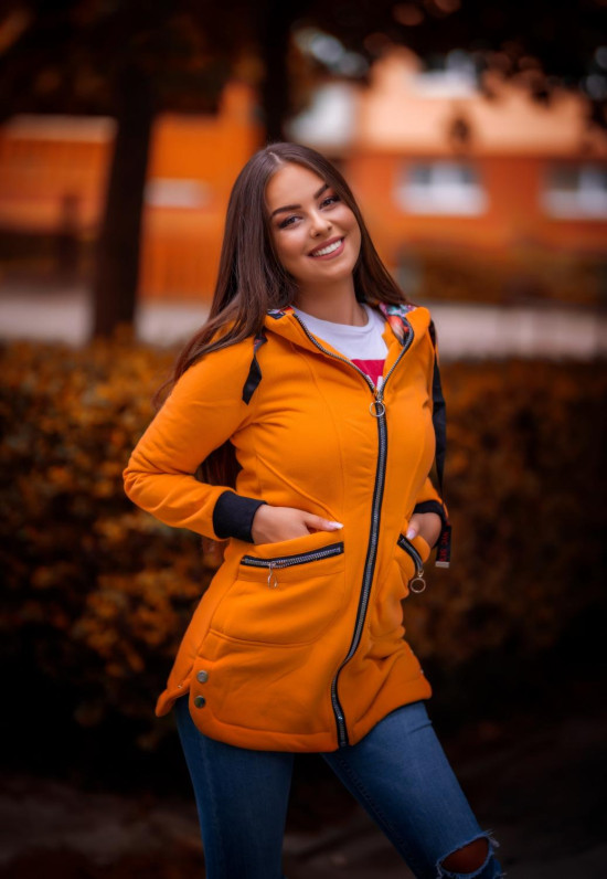 Granatowa długa bluza z kapturem w kwiaty