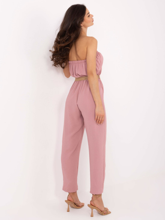 Różowy kombinezon z paskiem RUE PARIS