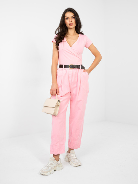 Damska różowa koszulka z kopertowym dekoltem