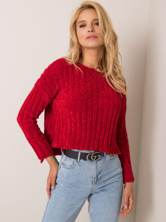 Ciemnoczerwony sweter z dłuższym tyłem