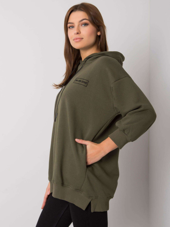 Khaki bawełniana mikina z kieszeniami