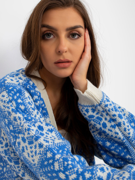 Biało-niebieski damski kardigan we wzory RUE PARIS