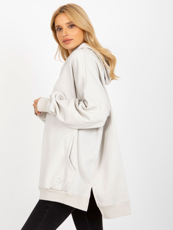 Jasnoszara długa oversize bluza z kapturem MAYFLIES