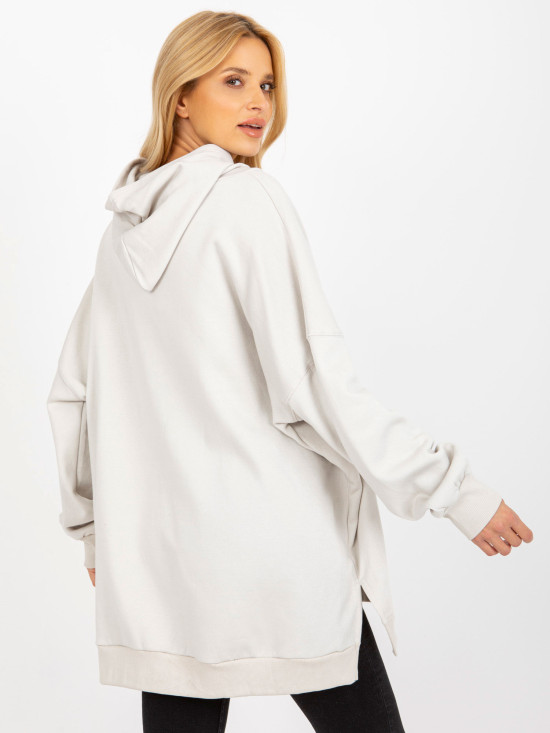 Jasnoszara długa oversize bluza z kapturem MAYFLIES