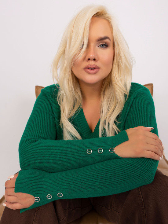 Ciemnozielony damski sweter plus size z wiskozą