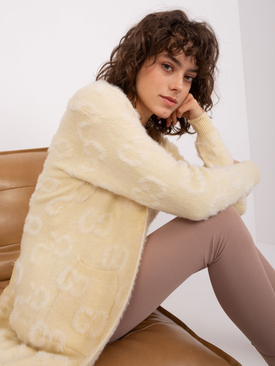 Jasny beżowy damski kardigan z dzianiny