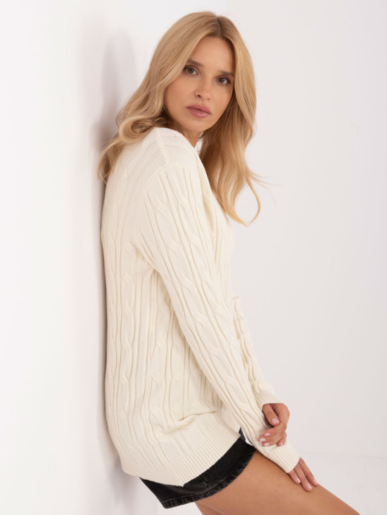 Elegancki ecru sweter z długim rękawem