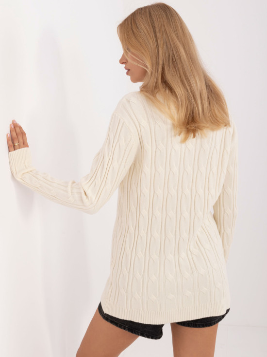 Elegancki ecru sweter z długim rękawem