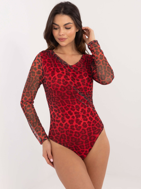 Eleganckie czerwone body z długim rękawem