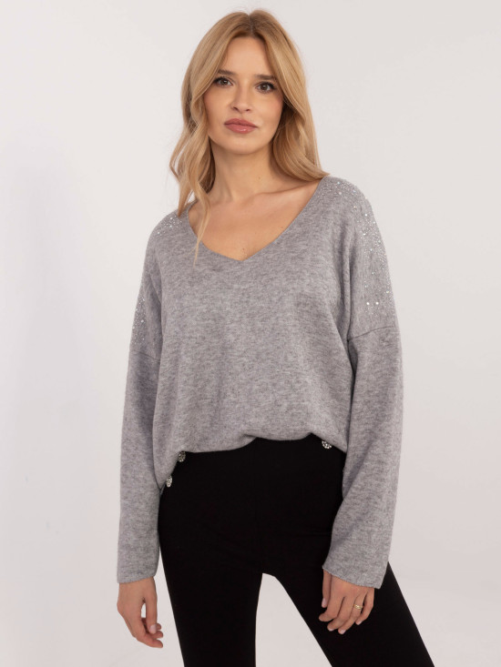 Elegancki szary sweter z aplikacją