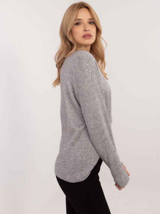 Elegancki szary sweter z aplikacją
