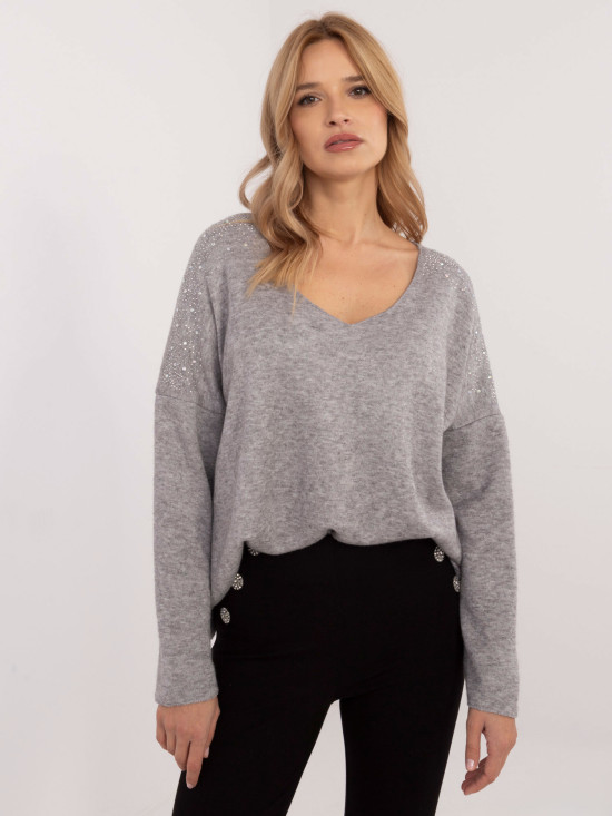 Elegancki szary sweter z aplikacją