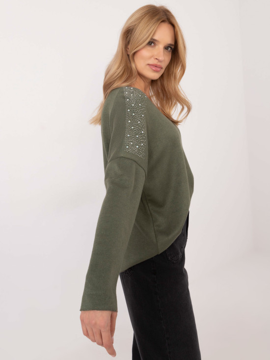 Elegancki khaki sweter z aplikacją