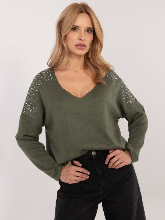 Elegancki khaki sweter z aplikacją