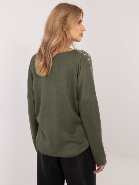Elegancki khaki sweter z aplikacją