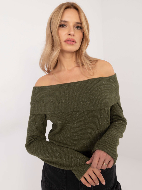 Elegancki khaki sweter z długim rękawem
