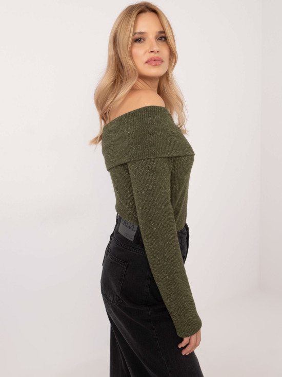 Elegancki khaki sweter z długim rękawem