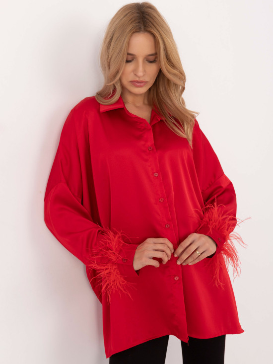 Elegancka czerwona bluzka z długim rękawem