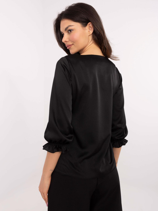 Elegancka czarna bluzka z 3/4 rękawem