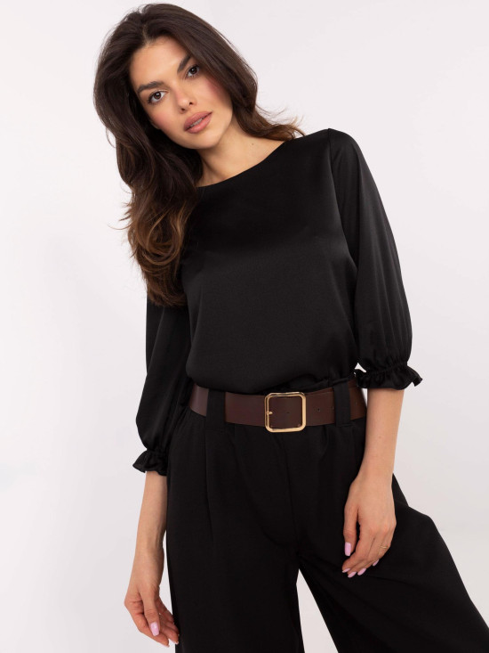 Elegancka czarna bluzka z 3/4 rękawem