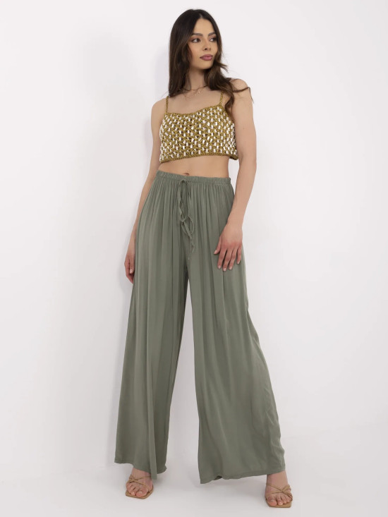 Stylowe khaki spodnie z wysokim stanem