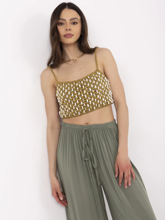 Stylowe khaki spodnie z wysokim stanem