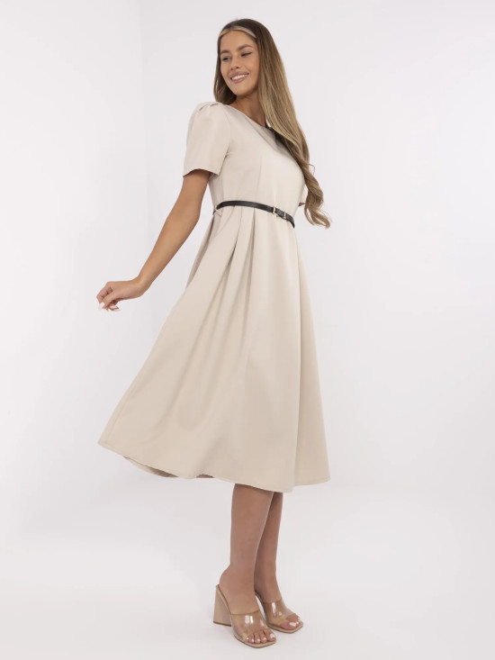 Elegancka beżowa rozkloszowana sukienka