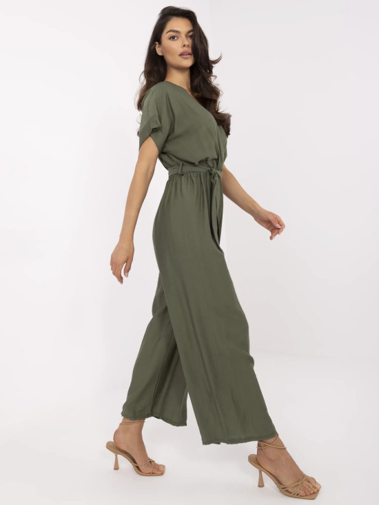 Stylowy khaki kombinezon z krótkim rękawem