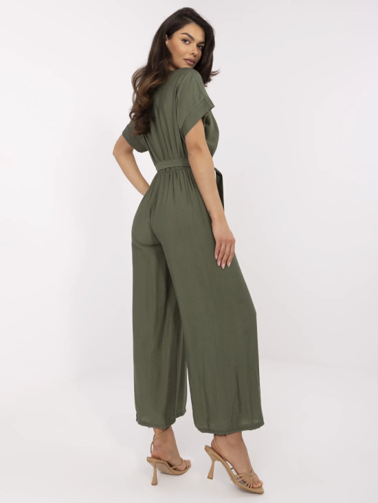 Stylowy khaki kombinezon z krótkim rękawem