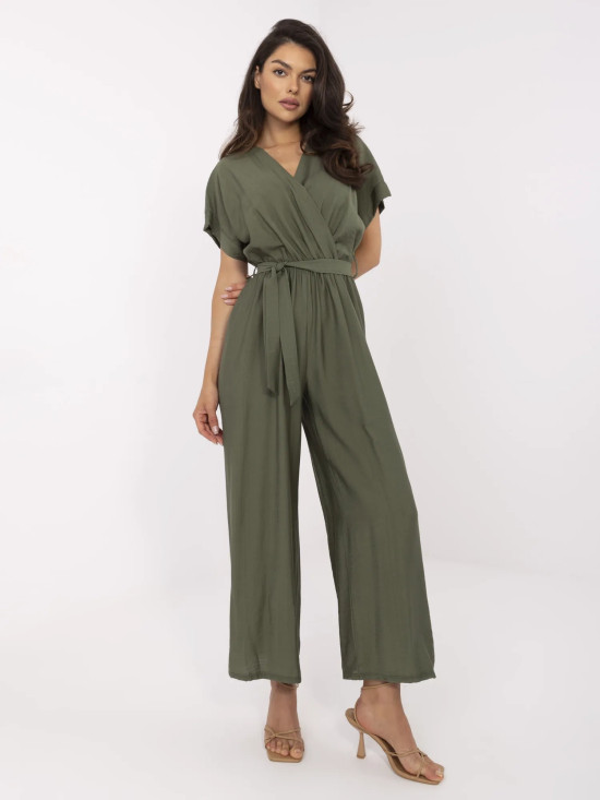 Stylowy khaki kombinezon z krótkim rękawem