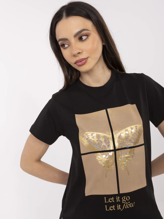 Stylowe czarne t-shirt z aplikacją