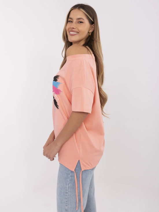 Koralowe T-shirt z aplikacją i haftem