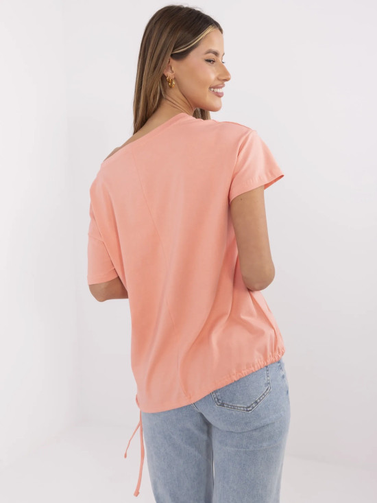 Koralowe T-shirt z aplikacją i haftem