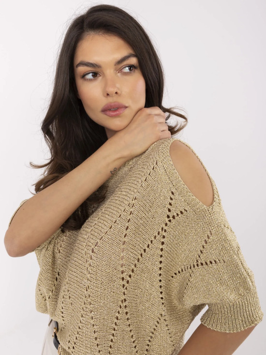 Elegancki złoty sweter z 3/4 rękawami