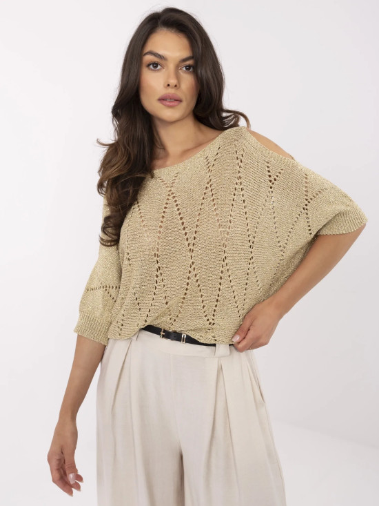 Elegancki złoty sweter z 3/4 rękawami