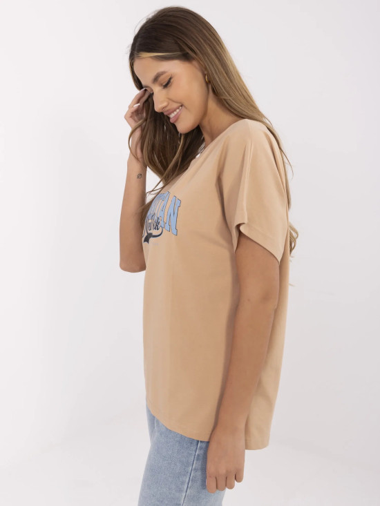 Stylowe t-shirt z krótkim rękawem w kolorze camel