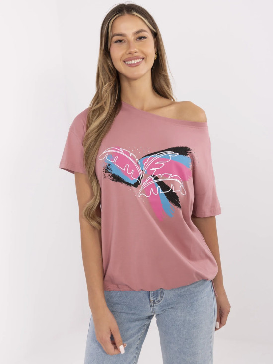 Stylowe t-shirt z aplikacją w ciemnoróżowym